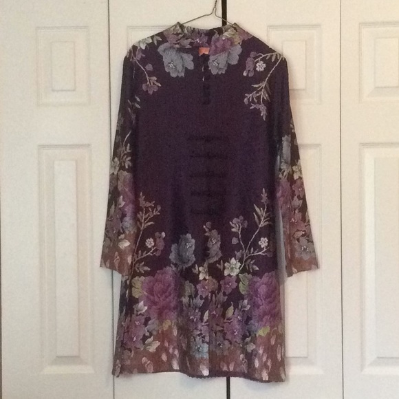 Chinese Traditional Dark Purple Floral Roses? Long Shirt Frog Ties Size Small - Picture 13 of 13